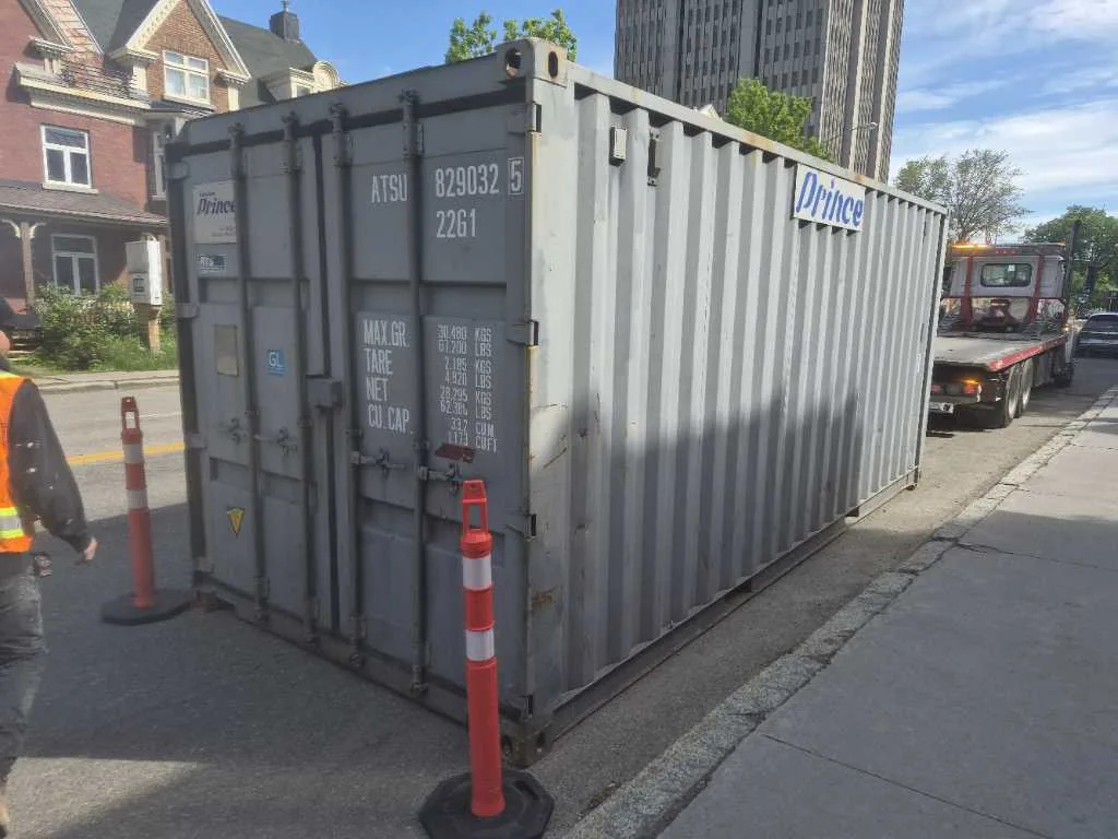 Delivery of a 20-foot shipping container to a residential customer