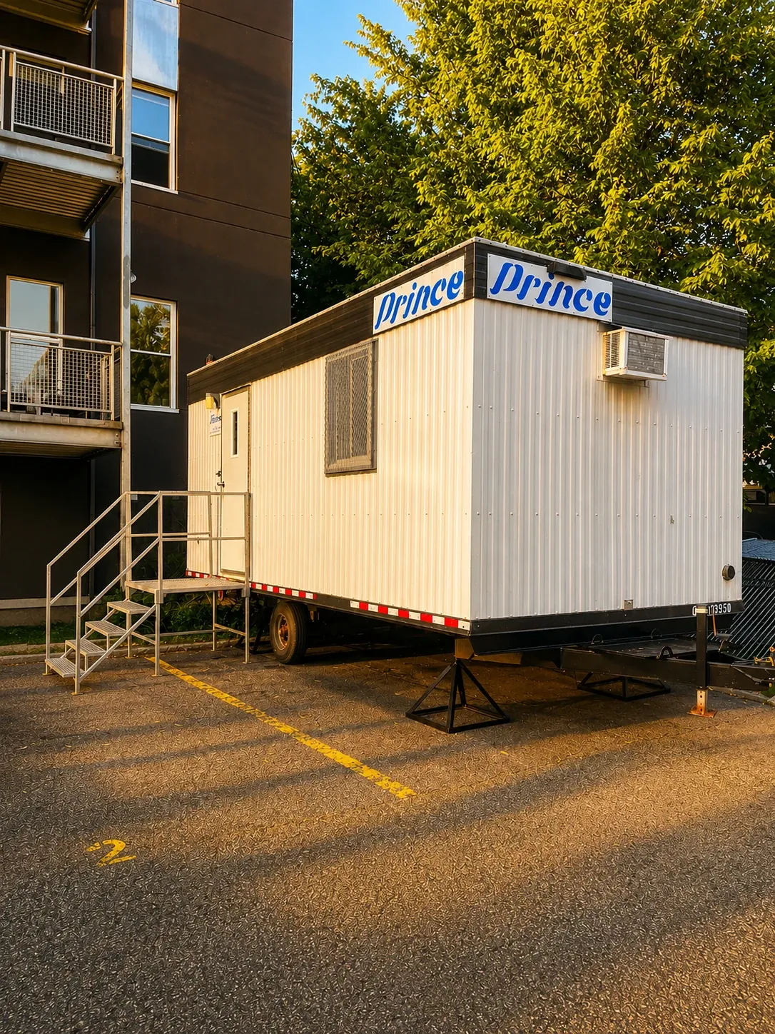 Construction trailer 10′ x 20′ on a job site - Location Prince